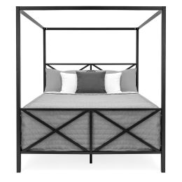 Queen size 4-Post Canopy Bed Frame in Black Metal Finish