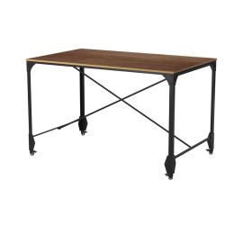 Industrial Style Home Office Desk with Rectangular Wooden Top and Metal Legs, Brown and Bronze