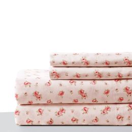 DunaWest Melun 4 Piece Rose Pattern King Size Microfiber Sheet Set , Pink