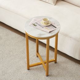 Sintered stone sofa side table Gold metal frame with carrara white color top-16'