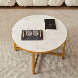 Sintered stone sofa side table Gold metal frame with carrara white color top-32"