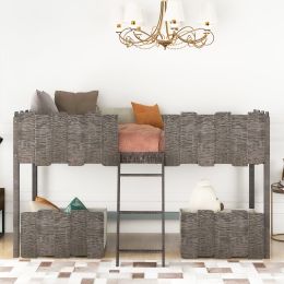 Twin Size Rustic Loft Bed with Two Drawers,Gray