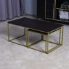Living Room Black Nesting Table, Coffee Table with MDF Top,Metal Legs 40.55 x 21.65 x 17.7 inch