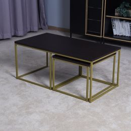 Living Room Black Nesting Table, Coffee Table with MDF Top,Metal Legs 40.55 x 21.65 x 17.7 inch