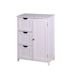 Bathroom Storage Cabinet, White Floor Cabinet with 3 Large Drawers and 1 Adjustable Shelf