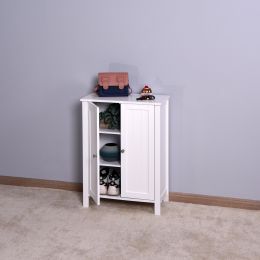 Bathroom Floor Storage Cabinet with Double Door Adjustable Shelf, White
