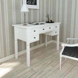Writing Desk with 5 Drawers White