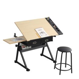 adjustable wood drafting table desk with 2 drawers for home office and school(wood) YF
