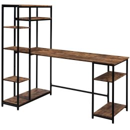 Home Office Computer desk with multiple storage shelves, Modern Large Office Desk with Bookshelf and storage space(Tiger)  YJ