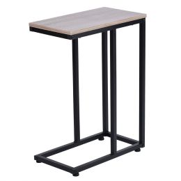 C Table Sofa Side Table for Small Space, Snack Table with Wood Finish and Steel Construction for Couch and Bedside