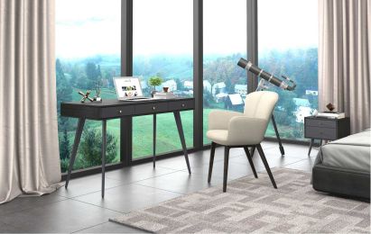 Modern Mid Century Desk 47" | Computer Desk with 3 Drawers, Black Wood Board with Oak Grain (Black Oak + Dark Grey),for Home Office