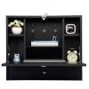 Wall Mounted Table Folding Laptop Desk Wall-Mount Writing Desk with Storage Shelves - black