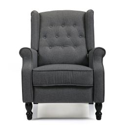 Tufted Accent Chair w/ Upholstered Wingback & Padded Seat, Pushback Recliner Armchair for Living Room, Bedroom, Dark Grey