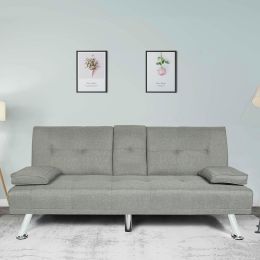FUTON SOFA BED SLEEPER LIGHT GREY FABRIC