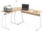 Mecor L-Shaped Desk Computer Desk Office Workstation Modern Home Study Writing Wooden Table,Laptop Study Corner Table(White/Yellow)--YS