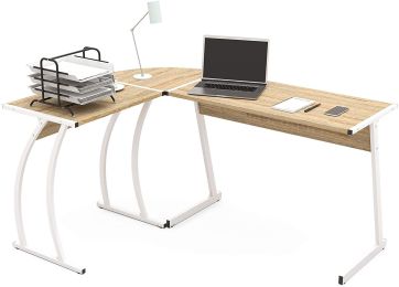 Mecor L-Shaped Desk Computer Desk Office Workstation Modern Home Study Writing Wooden Table,Laptop Study Corner Table(White/Yellow)--YS