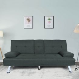 FUTON SOFA BED SLEEPER DARK GREY FABRIC