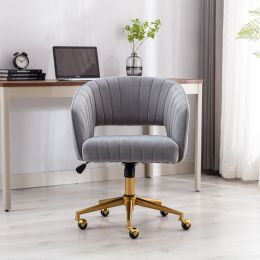 Hengming Home Office Computer Desk Chair ,Velvet Accent Armchair,Adjustable Swivel Task Stool with Gold Plating Base