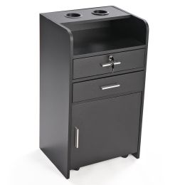 Salon Beauty Cabinet, 3-Layer Rolling Trolley with Storage Drawer, Wheels and 2 Hair Dryer Holders, Black XH