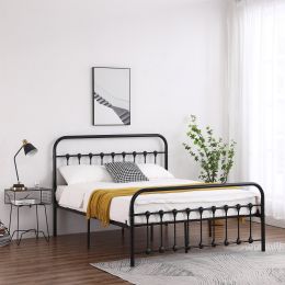 Single-Layer Curved Frame Bed Head and Foot Tube with Shell Decoration FULL SIZE  Black Iron Bed Metal  Bed Frame XH