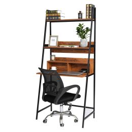 FCH Vintage Color 3-Tier Ladder Computer Desk with Storage Bookshelf, Modern Writting Table for Office and Home RT