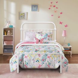 Bed Frame Twin Size Metal Platform Bed , Box Spring Replacement with Headboard Black