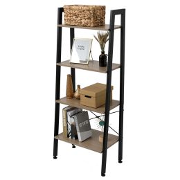 4 Tiers Industrial Ladder Shelf, Bookshelf, Storage Rack Shelf for Office, Bathroom, Living Room, Gray Color RT