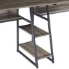 Home Office Two Person Desk with Open Bookshelf and Storage Shelf, Rustic Writing Desk Workstation ,Double Desk for Two Person(grey brown)  YJ