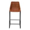 DunaWest 29 Inch Bar Height Chair, Square Tufted Genuine Leather Seat, Metal Frame, Tan Brown, Black