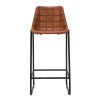 DunaWest 29 Inch Bar Height Chair, Square Tufted Genuine Leather Seat, Metal Frame, Tan Brown, Black