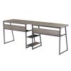 Home Office Two Person Desk with Open Bookshelf and Storage Shelf, Rustic Writing Desk Workstation ,Double Desk for Two Person(grey brown)  YJ
