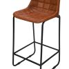 DunaWest 29 Inch Bar Height Chair, Square Tufted Genuine Leather Seat, Metal Frame, Tan Brown, Black