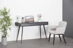Modern Mid Century Desk 47" | Computer Desk with 3 Drawers, Black Wood Board with Oak Grain (Black Oak + Dark Grey),for Home Office