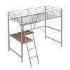 Metal Loft Bed with L-shaped Desk and Shelf, Silver(New)