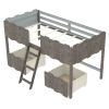 Twin Size Rustic Loft Bed with Two Drawers,Gray