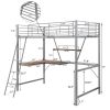Metal Loft Bed with L-shaped Desk and Shelf, Silver(New)