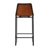 DunaWest 29 Inch Bar Height Chair, Square Tufted Genuine Leather Seat, Metal Frame, Tan Brown, Black