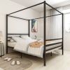 Metal Canopy Bed Frame, Stable and durable metal platform , Queen Black
