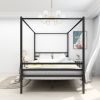 Metal Canopy Bed Frame, Stable and durable metal platform , Queen Black
