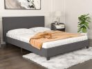 Full Size Mecor Upholstered Linen Full Platform Bed Metal Frame with Wood Slat Support, Dark Grey--YS