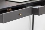 Modern Mid Century Desk 47" | Computer Desk with 3 Drawers, Black Wood Board with Oak Grain (Black Oak + Dark Grey),for Home Office