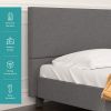 Full Size Mecor Upholstered Linen Full Platform Bed Metal Frame with Wood Slat Support, Dark Grey--YS