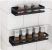 Spice Rack Organizer Stainless Steel Storage Shelf for Kitchen & Bathroom, Self-adhesive Wall Mounted Seasoning Shelf, Easy to Assemble