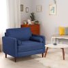 Accent Oversized Linen Club Armchair with Pillows and Rubber Wood Legs