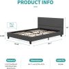 Full Size Mecor Upholstered Linen Full Platform Bed Metal Frame with Wood Slat Support, Dark Grey--YS