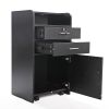 Salon Beauty Cabinet, 3-Layer Rolling Trolley with Storage Drawer, Wheels and 2 Hair Dryer Holders, Black XH