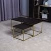 Living Room Black Coffee Table with MDF Top, Nesting Table with Metal Legs 17.71 x 20.87 x 15.35 inch