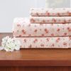 DunaWest Melun 4 Piece Rose Pattern King Size Microfiber Sheet Set , Pink