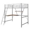 Metal Loft Bed with L-shaped Desk and Shelf, Silver(New)