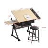 adjustable wood drafting table desk with 2 drawers for home office and school(wood) YF